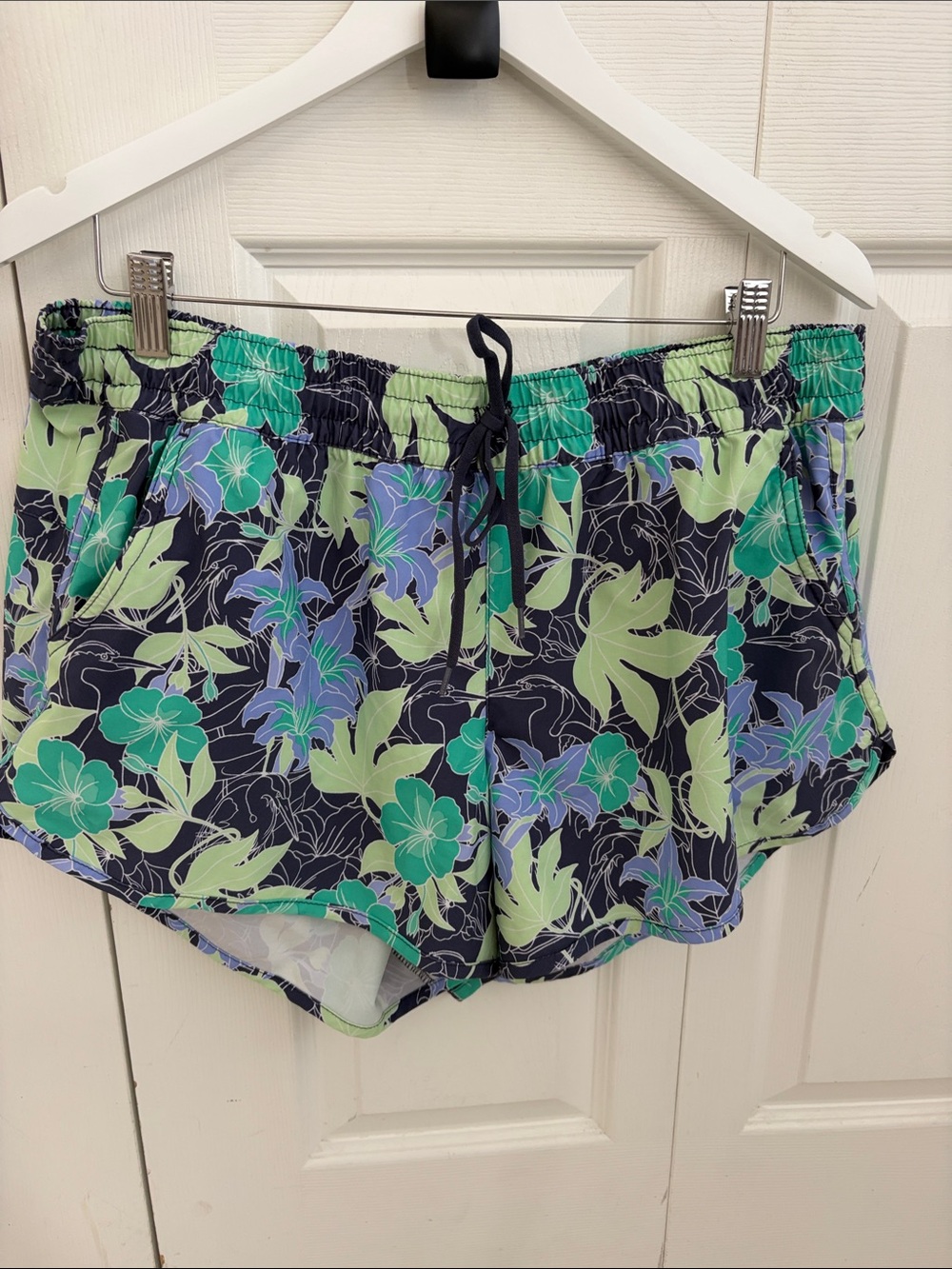 Columbia Navy Floral Athletic Shorts with Green & Lavender